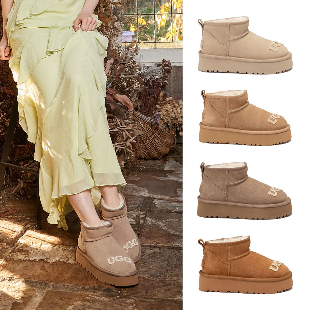 [무료배송] 호주정품 오즈웨어 클래식 다나 자수 로고 플랫폼 울트라 부츠 (굽 5cm) OZWEAR UGG OB988P